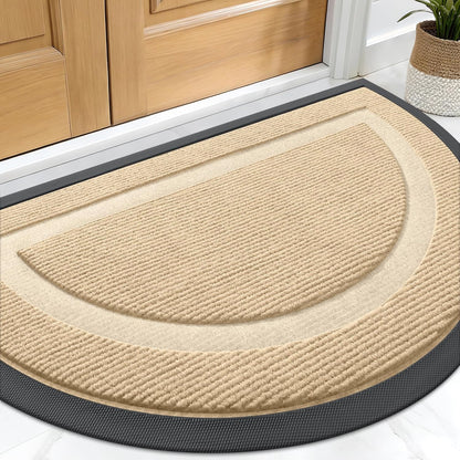 OLANLY Half Circle Door Mat - Waterproof All-Season Indoor/Outdoor Doormat | Easy Clean, 29.5x17, Beige