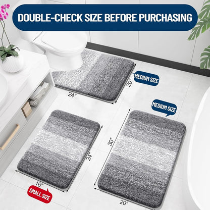 OLANLY Ombre Bath Rug Set - Soft & Absorbent 2-Piece Bathroom Rugs | Grey 30x20 & 24x20 Sizes