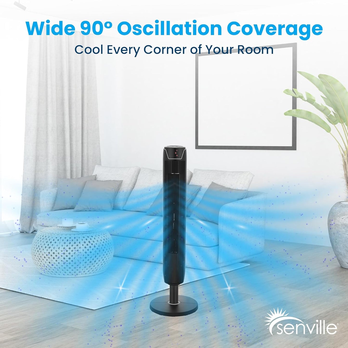 Senville 42" Bladeless Oscillating Tower Fan - Quiet Operation, Remote Control, 3 Modes, Black
