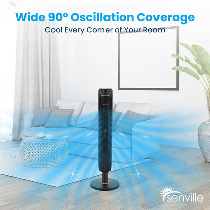 Senville 42" Bladeless Oscillating Tower Fan - Quiet Operation, Remote Control, 3 Modes, Black