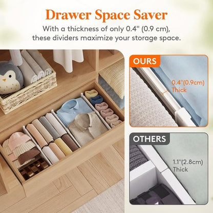 Lifewit Drawer Dividers - Expandable 12-Pack Adjustable Organizers for Clothes | 27-42cm/10.5-16.5" - White