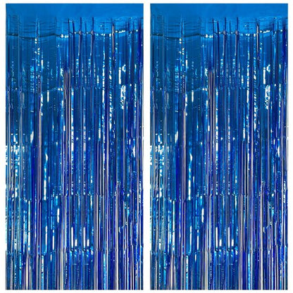 2 Pack Blue Party Decorations Ocean Party Decor Supplies Blue Party Streamers Birthday Decorations Tinsel Foil Fringe Curtains Photo Booth Props Celebration Decorations