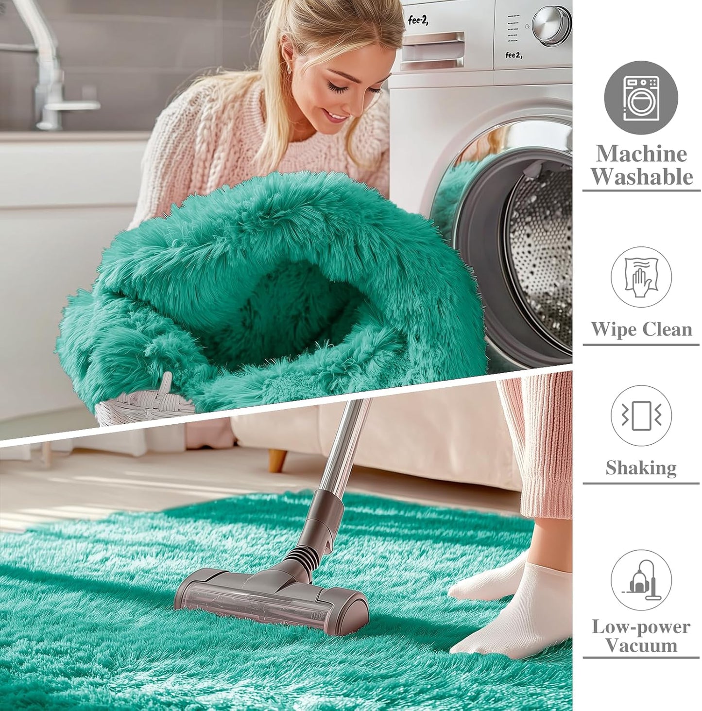 OLANLY 5x7 Soft Fluffy Shag Area Rug - Machine Washable Indoor Carpet for Living Room & Bedroom | Teal Green
