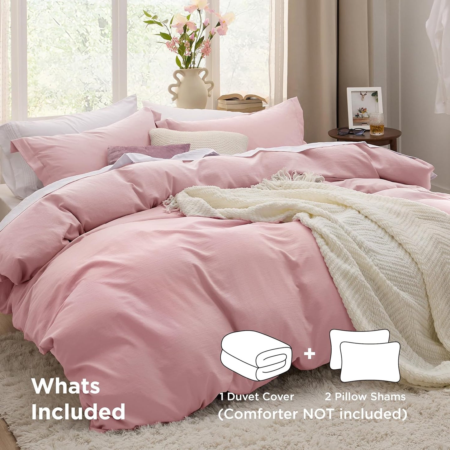 Bedsure Pink Duvet Cover Set - Ultra Soft Cotton-Like Polyester, Full Size 80x90 Inches, 3 Pieces with Zipper Closure & 2 Pillow Shams