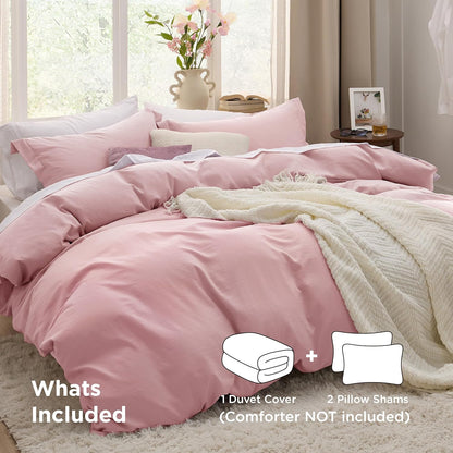 Bedsure Pink Duvet Cover Set - Ultra Soft Cotton-Like Polyester, Full Size 80x90 Inches, 3 Pieces with Zipper Closure & 2 Pillow Shams