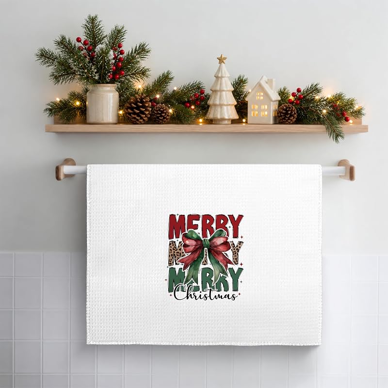 Red and Green Coquette Bow Christmas Kitchen Towels - 16x24 Style09