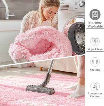OLANLY Large Area Rug - Soft Fluffy Shaggy Carpet for Living Room & Bedroom | 9x12, Pink