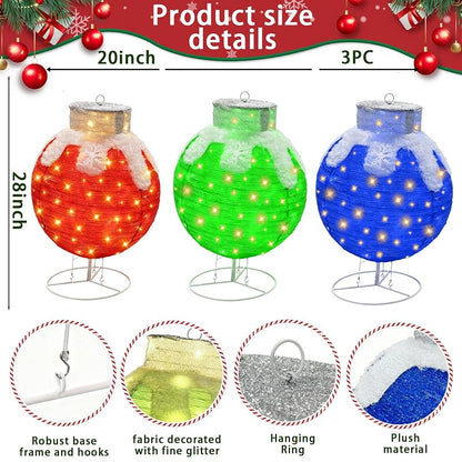 3 Pcs 28 inches Outdoor Christmas Ornaments, Lighted Pop Up Ball