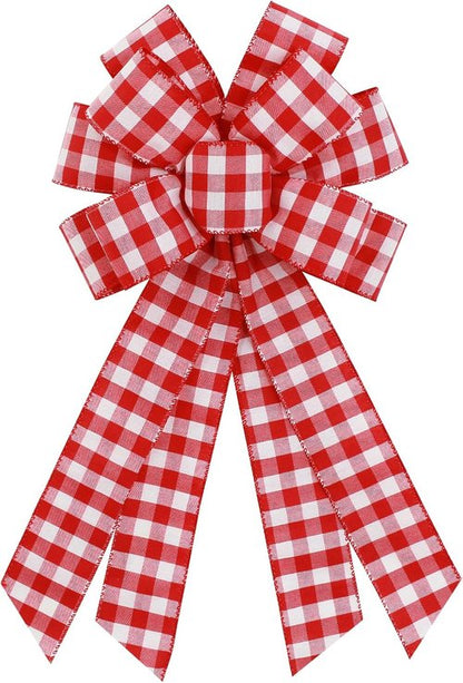 Buffalo Plaid Wreath Bow by [Brand Name] - Large Red & White Burlap Bow for Rustic Indoor/Outdoor Decor