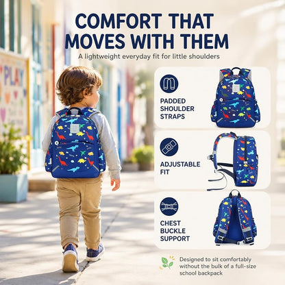 Camtop 12-Inch Toddler Backpack for Boys - Navy Dinosaur Lunch Bag Set