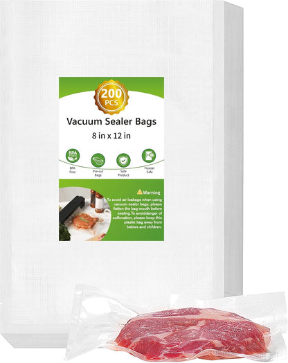 Moretoes Vacuum Sealer Bags - 200pcs BPA-Free Food Saver Bags, Quart Size 8" x 12" for Meal Prep & Storage