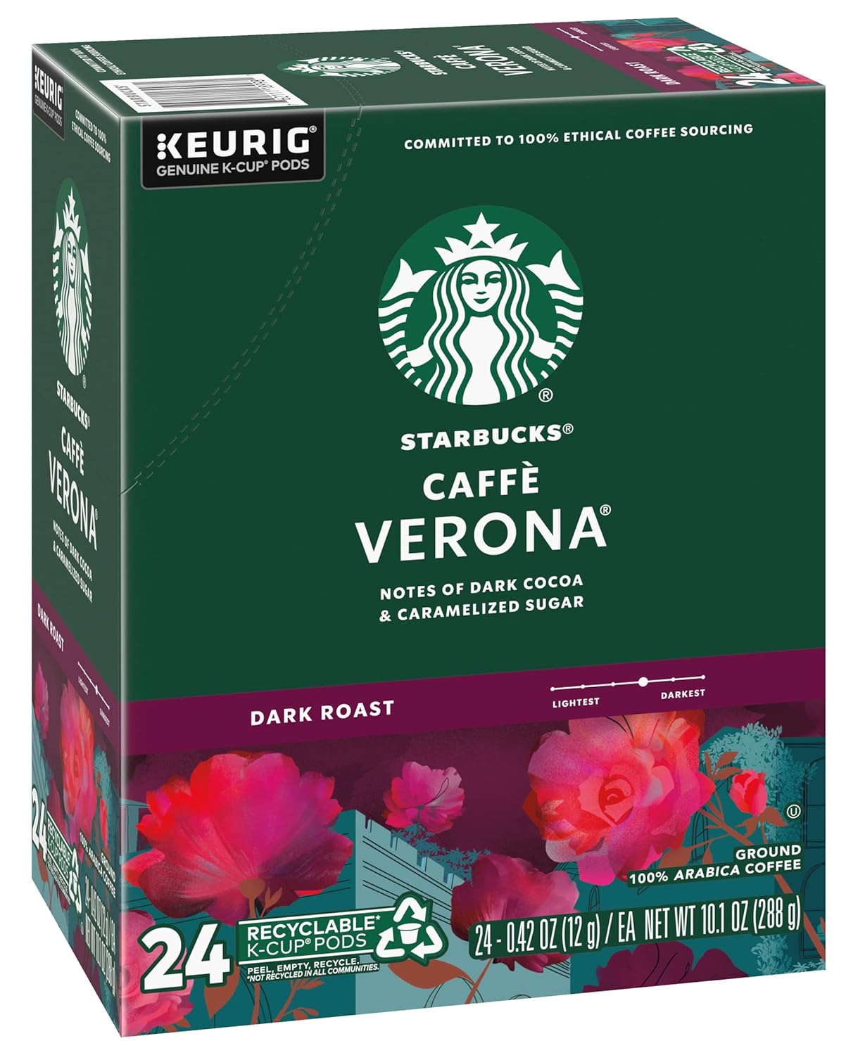 Starbucks K-Cup Pods - Caffè Verona Dark Roast Coffee with Cocoa & Caramel Notes | 48 Count (2 Boxes)
