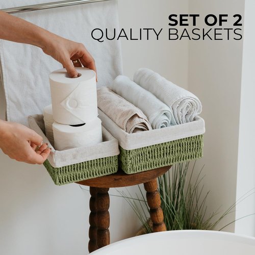Beautiful Toilet Paper Storage Basket Set of 2 - Decorative Wicker Bathroom Organizer | Quality Holder for Any Decor