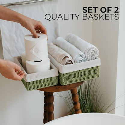 Beautiful Toilet Paper Storage Basket Set of 2 - Decorative Wicker Bathroom Organizer | Quality Holder for Any Decor