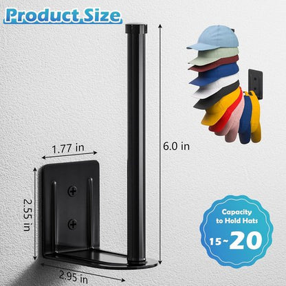 HzTinT Stainless Steel Hat Organizer - 4 Pack Baseball Cap Rack with Strong Adhesive | Wall-Mounted & Door Hooks (Black)