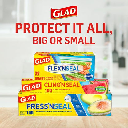 Glad Cling N Seal Plastic Wrap - Airtight Food Storage Solution | 300 Sq Ft Roll (Pack of 4)