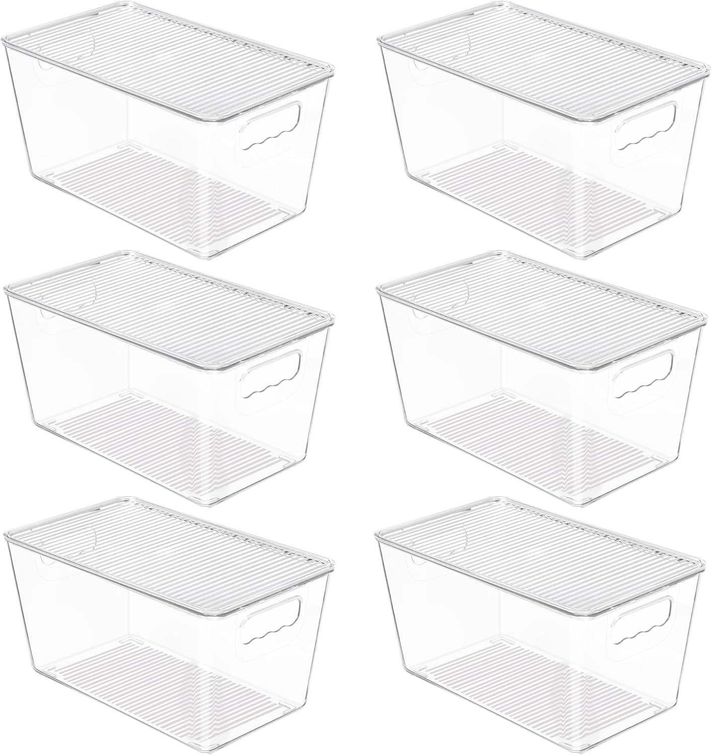 Vtopmart 6-Pack Clear Stackable Storage Bins - Medium Plastic Containers with Lids for Kitchen & Pantry Organization