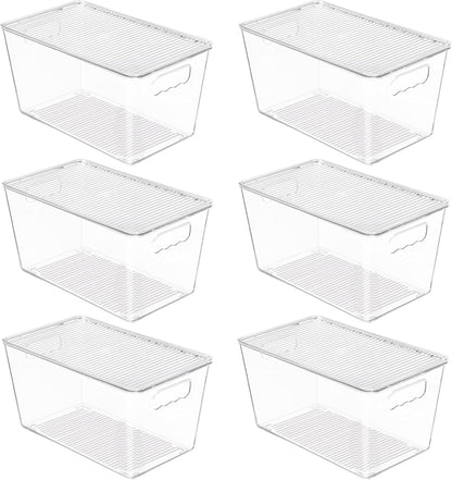 Vtopmart Clear Stackable Storage Bins - 6 Pack Medium Plastic Containers with Lids for Pantry & Kitchen Organization