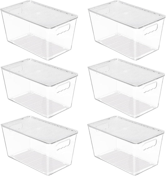 Vtopmart Clear Stackable Storage Bins - 6 Pack Medium Plastic Containers with Lids for Pantry & Kitchen Organization