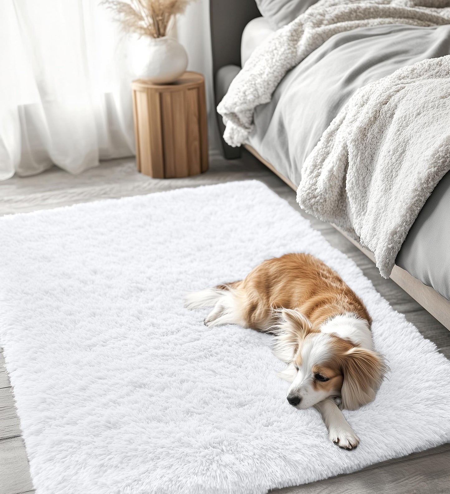 OLANLY 2x3 Machine Washable Small Bedside Rug, Soft Fluffy Shaggy Entryway Throw Rugs for Bedroom, Living Room, Indoor Floor Carpet for Kids Girls and Boys, Nursery Rooms, Home Decor Aesthetic, White
