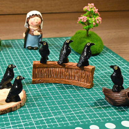 Skiennix Halloween Miniature Crow Figurines - 100 Pcs Tiny 1'' Resin Animal Ornaments for Craft Decor