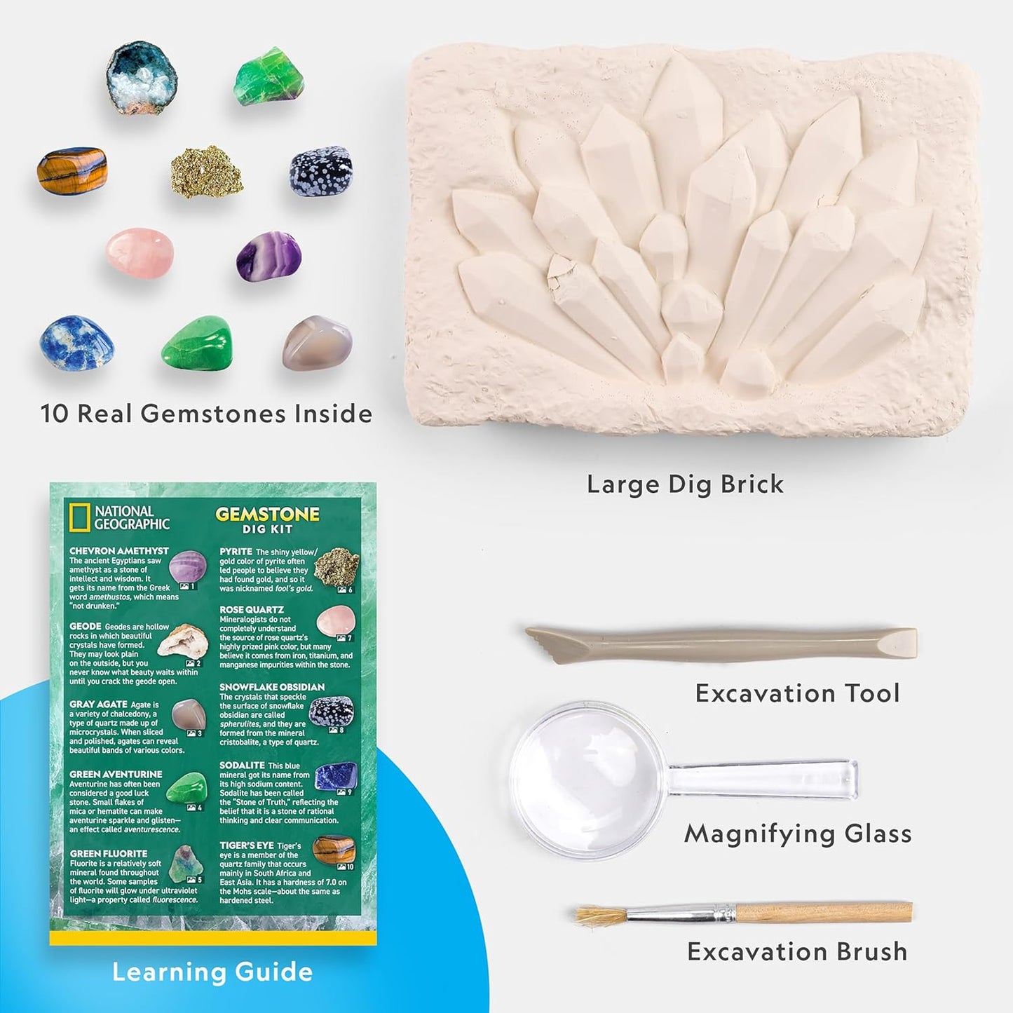 National Geographic Gemstone Dig Kit - Discover 10 Real Gemstones & Crystals | Fun Science Kit for Kids