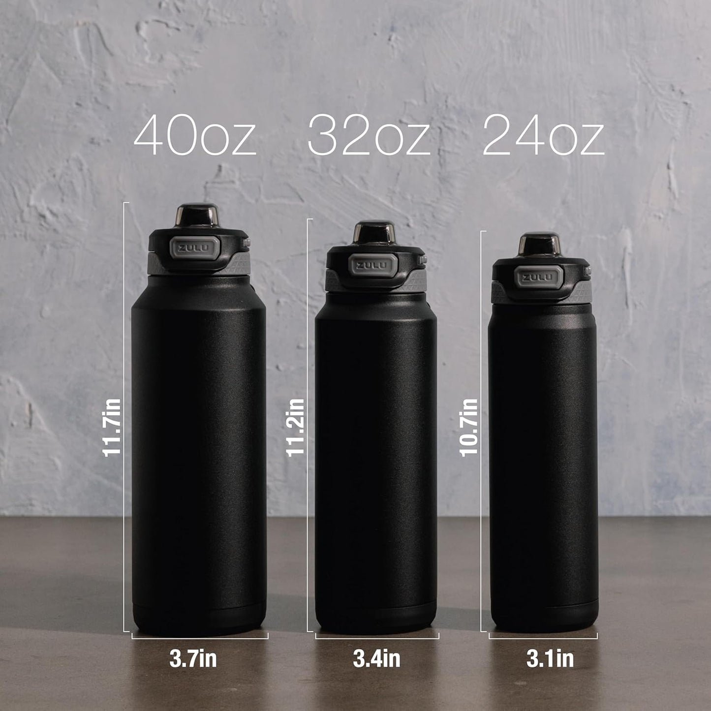 ZULU Powerfill Pro 32oz Stainless Steel Water Bottle - Quick Fill Lid, Triple Walled Insulation, Leak Proof, Black
