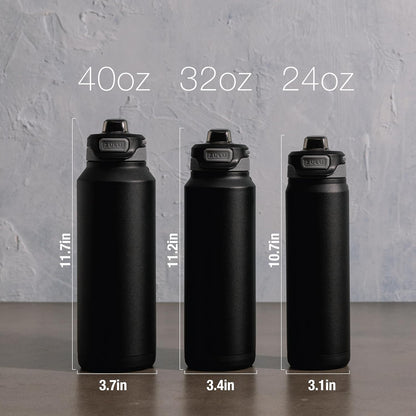 ZULU Powerfill Pro 32oz Stainless Steel Water Bottle - Quick Fill Lid, Triple Walled Insulation, Leak Proof, Black