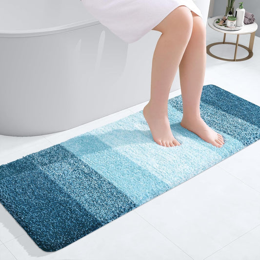 OLANLY Bathroom Runner Rug - Extra Soft Microfiber Mat with Rubber Backing | Quick Dry, 47x17, Peacock Blue
