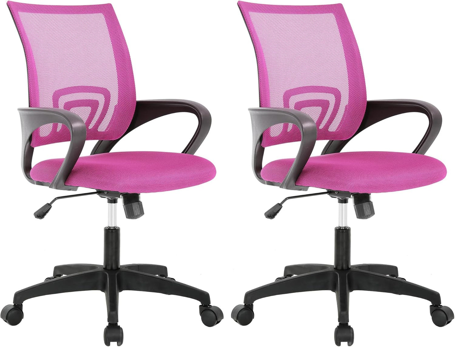 BestOffice Ergonomic Office Chair - Mid-Back Swivel Design with Breathable Backrest & Lumbar Support - Adjustable Height, Sponge Seat, Rolling Wheels - Pink - Pack of 2