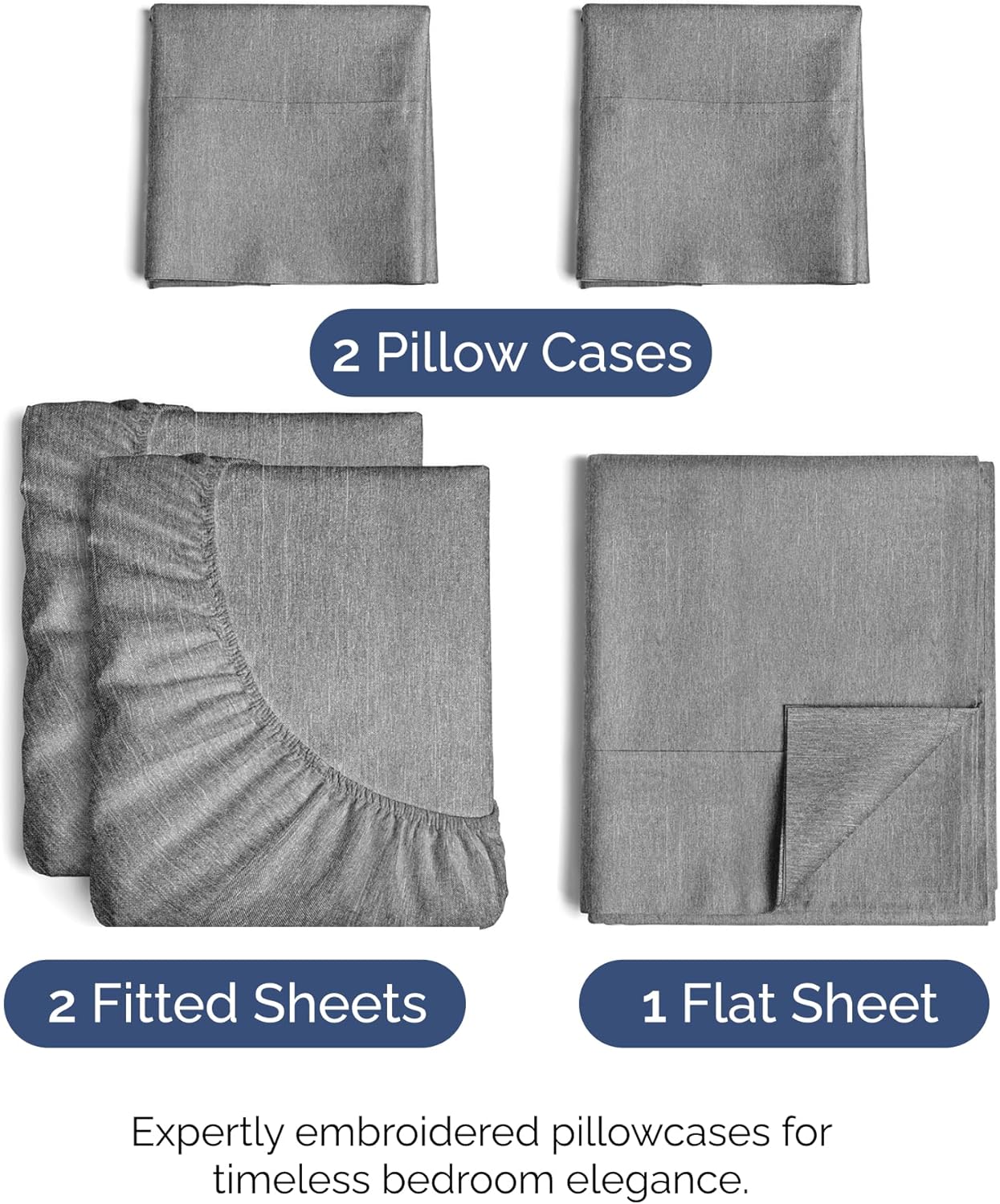 Split King Size 5 Piece Sheet Set - Comfy Cooling Bed Sheets for Luxury Bedding - Deep Pockets & Wrinkle-Free - Grey
