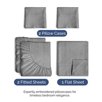 Split King Size 5 Piece Sheet Set - Comfy Breathable & Cooling Bed Sheets Set - Hotel Luxury Bedding for Women, Men, Kids, Teens, Boys & Girls - Deep Pockets & Wrinkle Free - Grey (Heathered Sheets)