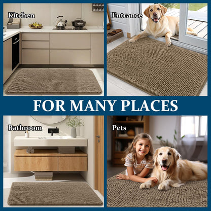 OLANLY Dog Door Mat - Absorbent Non-Slip Chenille Mat for Muddy Paws | 70x32 Inches, Tan Color