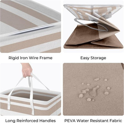 HomeHacks Large Waterproof Laundry Basket - 75L Collapsible Hamper with Extended Handles | Brown