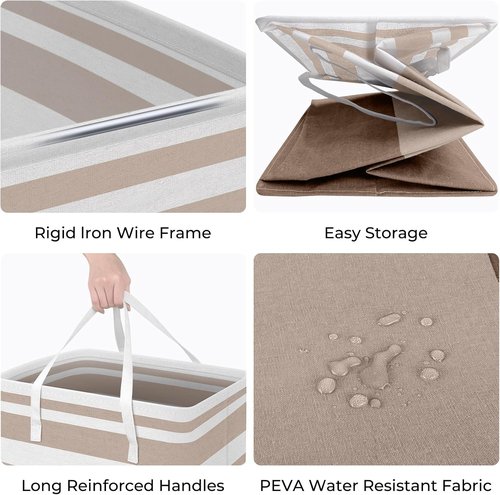HomeHacks Large Waterproof Laundry Basket - Collapsible Freestanding Hamper with Extended Handles | 125L, Brown