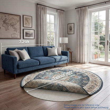 Veken 8 Ft Round Rug Pad Gripper for Hardwood Floors, Non Slip Circle Rug Pads for Area Rugs, Thick Rug Grippers for Tile Floors, Under Carpet Anti Skid Mat, Keep Your Rugs Safe and in Place