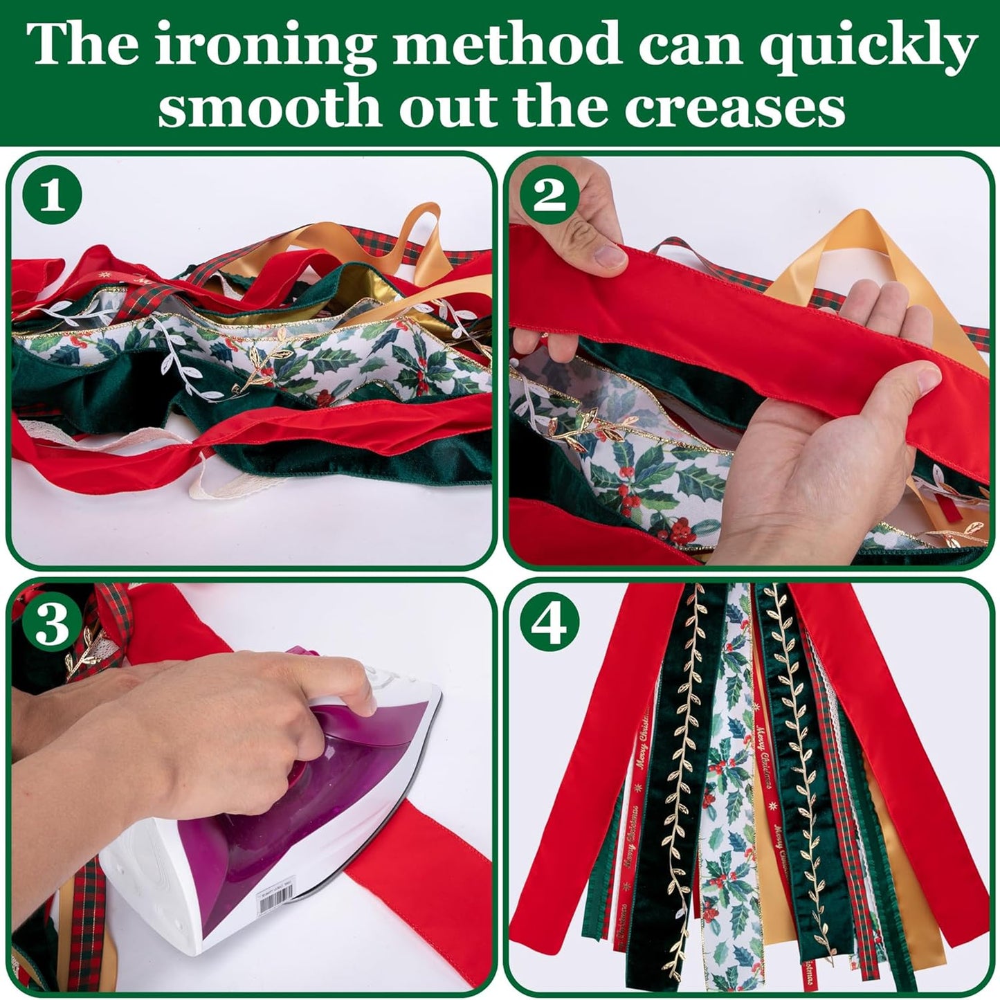 RunNico Christmas Ribbon Bow Set - 2 Pcs Assorted Clip-On Wreaths | 30'' x 20'' Red & Green Decor