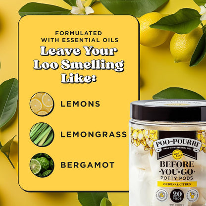 Poo~Pourri Original Citrus Toilet Potty Pods - 2-in-1 Odor Remover & Cleaner - 20ct with Essential Oils