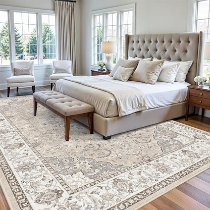 Regine Switzerland Washable Large 9x12 Area Rug - Soft, Non-Slip, Stain-Resistant Carpet for Living Room & Bedroom (Beige)
