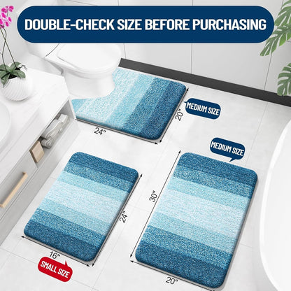 OLANLY Luxury U-Shaped Toilet Rugs - Extra Soft, Absorbent Microfiber Bath Mat | 24x20, Peacock Blue