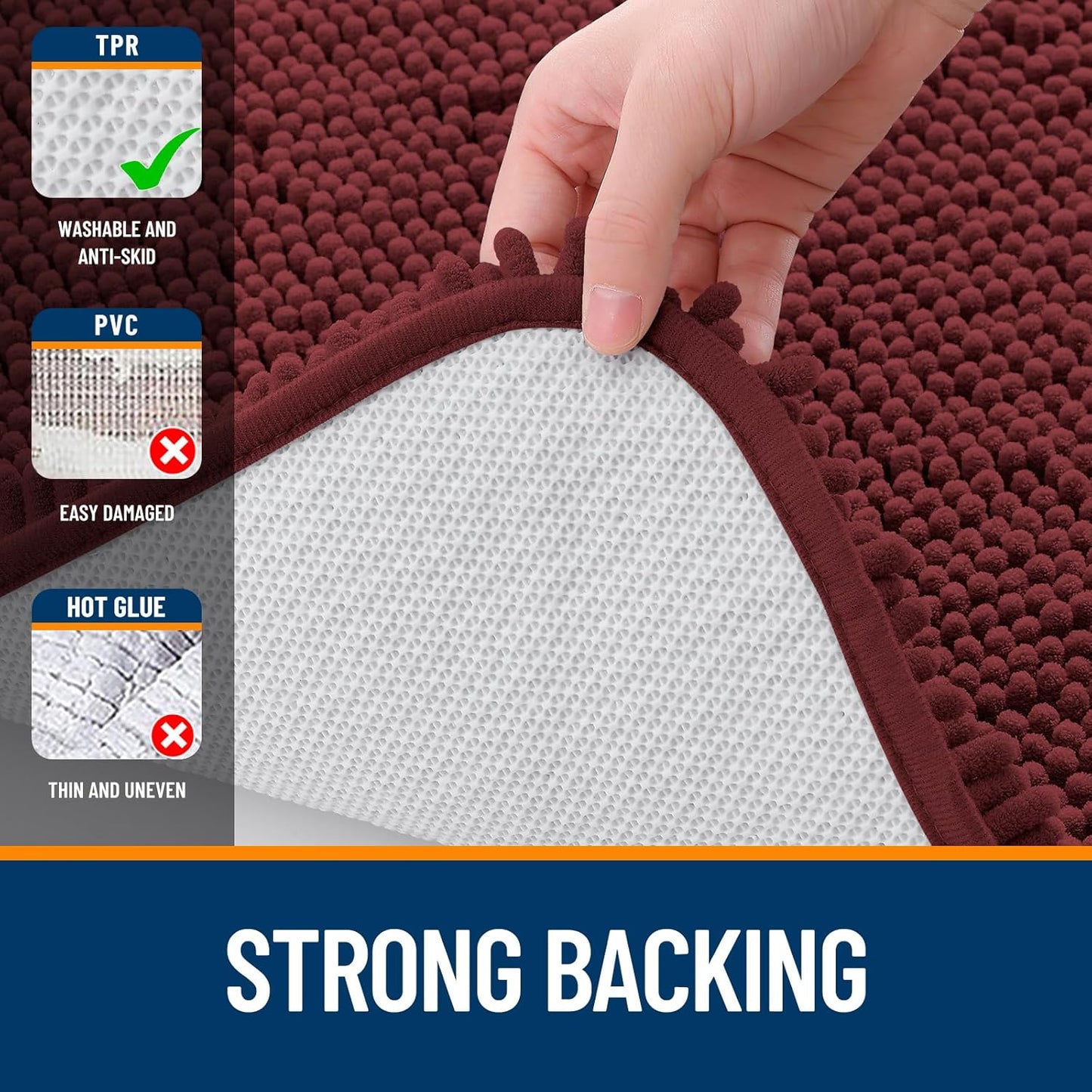 OLANLY Soft Absorbent Chenille Bath Rugs - Quick Dry, Machine Washable 24x16 | Andorra Red-Brown