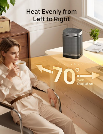 DREO Space Heater, 1500W Portable Electric Heaters for Indoor Use, PTC Ceramic Heater for Office with Remote, Thermostat, 70°Oscillation, 12H Timer, 5 Modes, Safe Quiet Room Heater for Bedroom