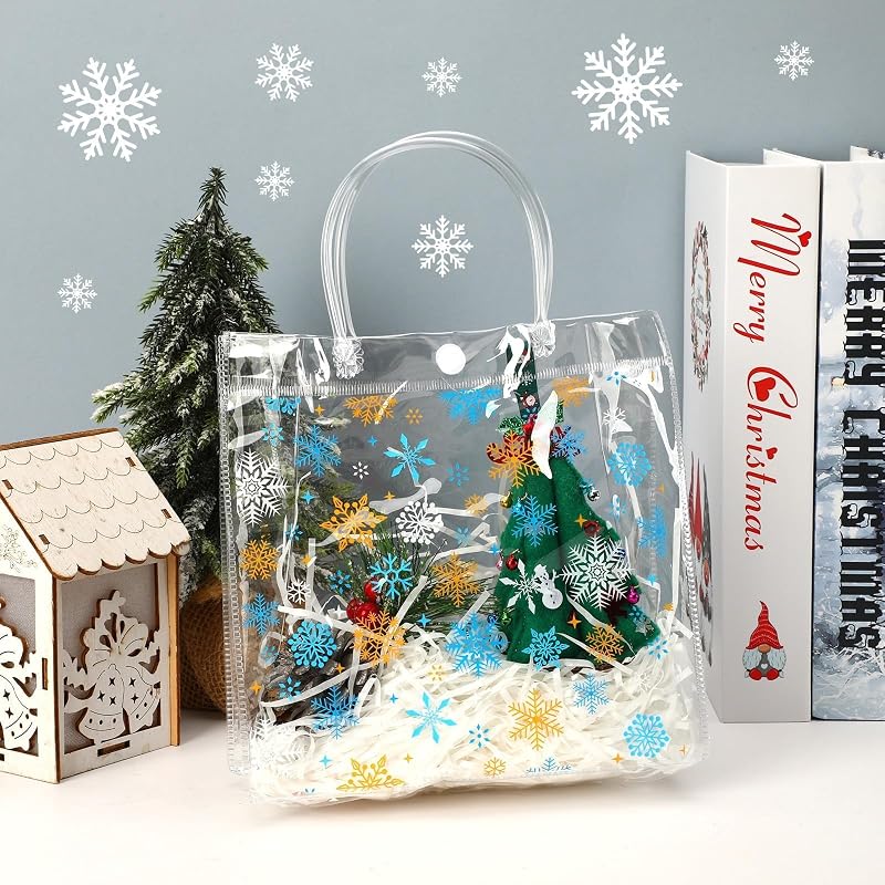 Snowflake 28 Pcs Clear Gift Bags with Handles - PVC Winter Gift Bags (Variation: Snowflake)