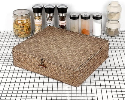 Hipiwe Seagrass Storage Basket - Woven Wicker Organizer with Lid | X-Large for Home Decor & Bathroom