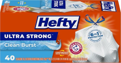 Hefty Ultra Strong Kitchen Trash Bags - Clean Burst Scent | 13 Gallon, 40 Count