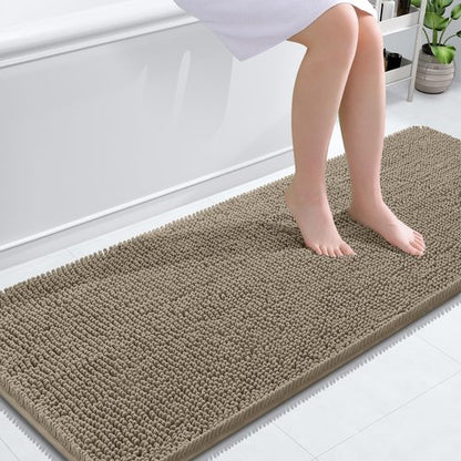 OLANLY Bathroom Rugs 59x24, Extra Soft Absorbent Chenille Bath Rugs, Rubber Backing Quick Dry, Machine Washable Bath Mats for Bathroom Floor, Tub and Shower, Home Decor Accessories, Warm Taupe