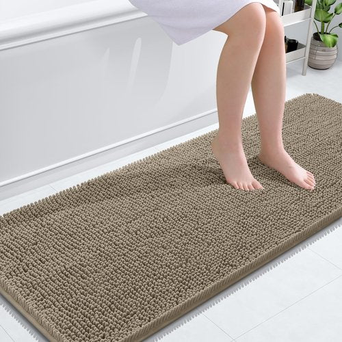 OLANLY Bathroom Rugs 59x24, Extra Soft Absorbent Chenille Bath Rugs, Rubber Backing Quick Dry, Machine Washable Bath Mats for Bathroom Floor, Tub and Shower, Home Decor Accessories, Warm Taupe