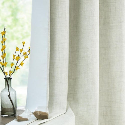 Urban Lotus Beige Linen Textured Full Blackout Curtain Panels 84 Inches Long Solid Color Room Darkening Thermal Inulated Drapes for Living Room/Bedroom Grommet Top Window Treatment, 52" W, 2 Panels