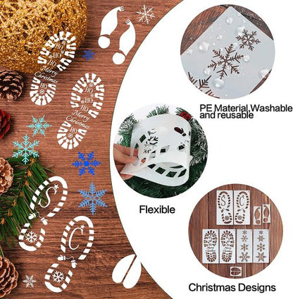 FOIMAS Christmas Santa Footprint Stencil Set - 9 Large Elf Footprints & Snowflake Templates for Holiday Crafts