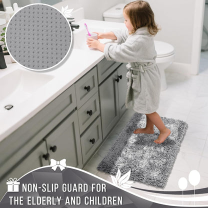 Yimobra Chenille Bathroom Rug - Non-Slip, Extra Thick & Soft | Machine Washable, 24x17, Light Grey